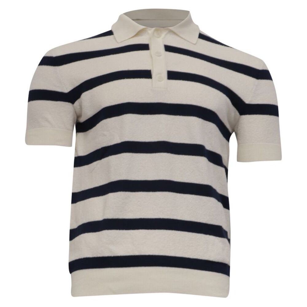 Balmain Striped Polo Shirt in Cream Cotton